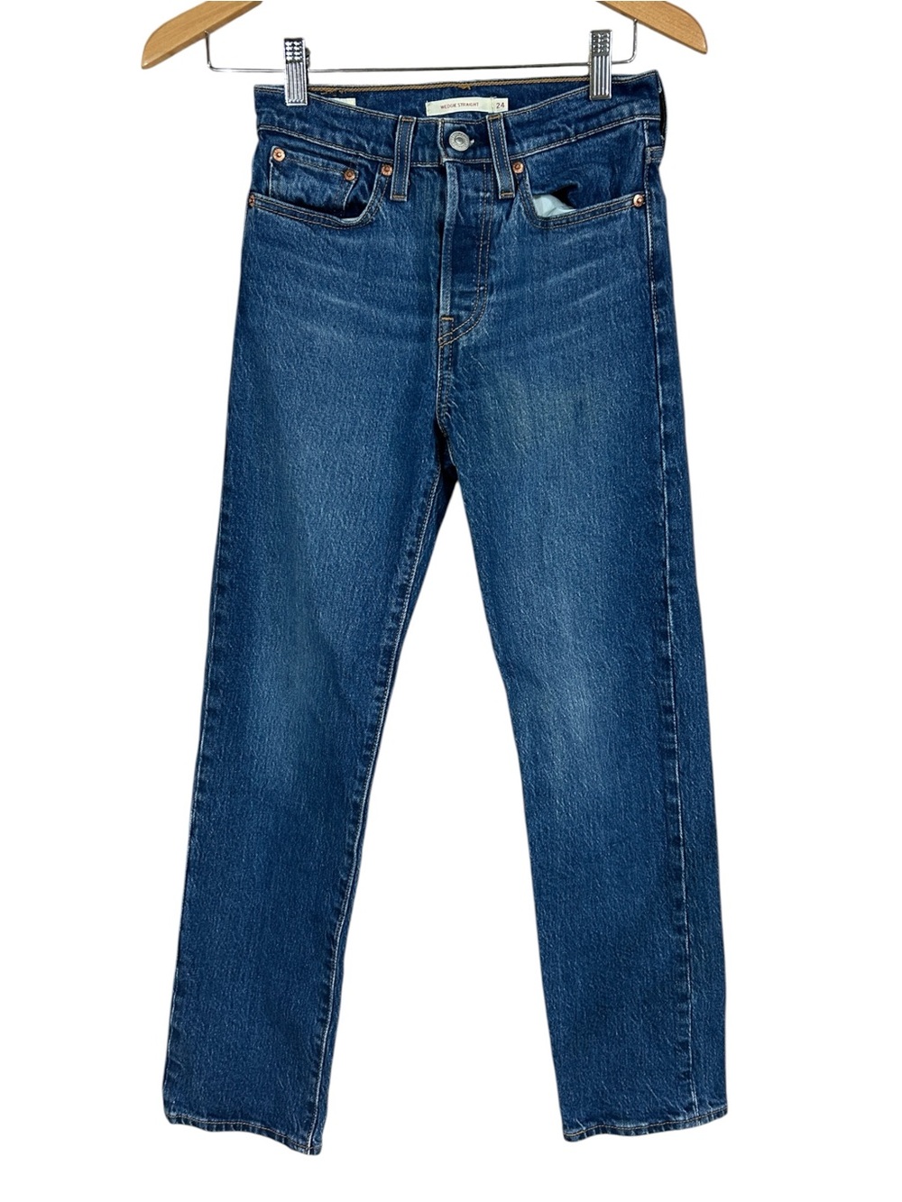 Levi's Wedgie Straight Leg Classic Blue Jeans Button Fly WOMEN’S SIZE 24 Waist